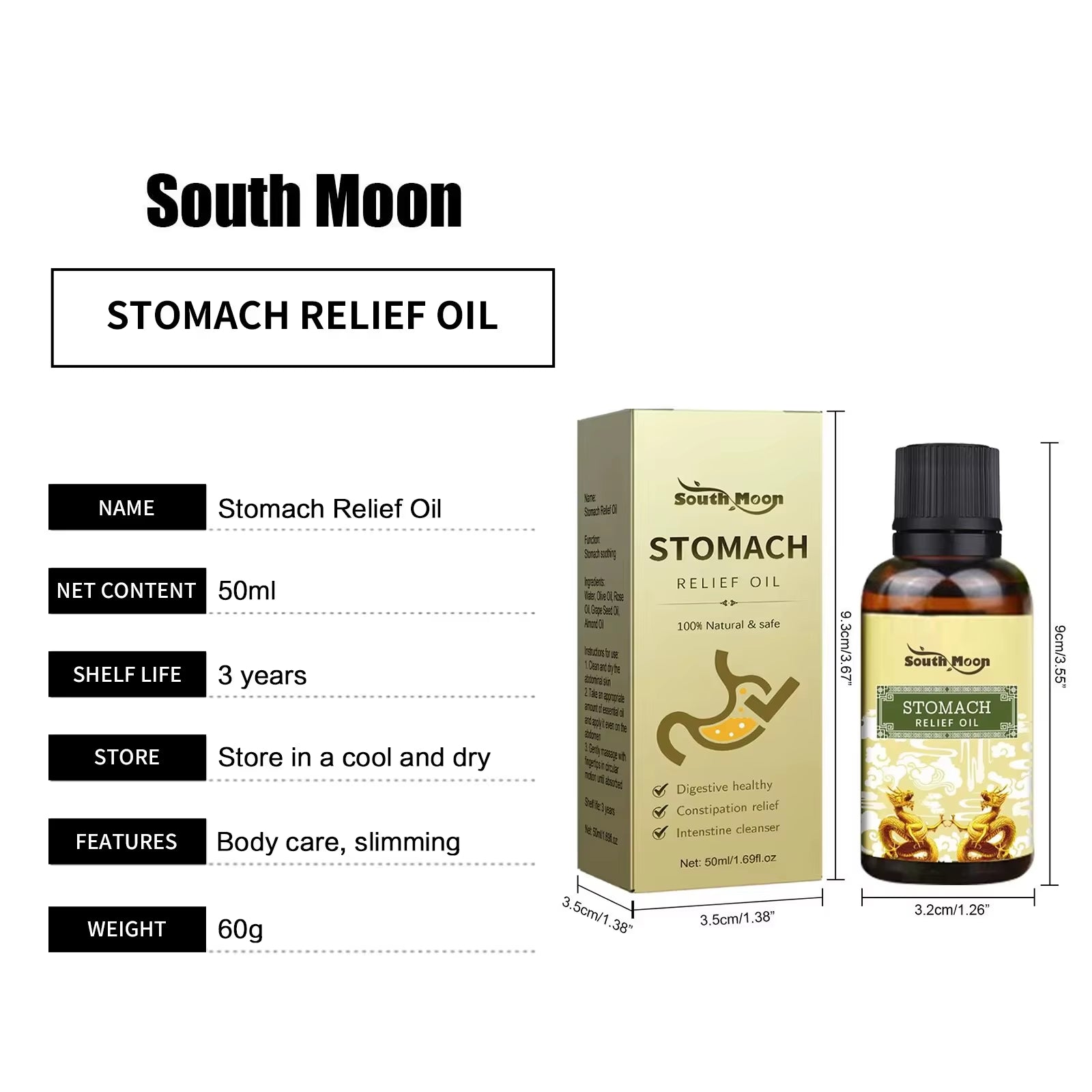 Stomach Relief Oil Relieve Indigestion Stomachache Bloating Treat Gastritis Improve Bad Breath Herbal Detoxification